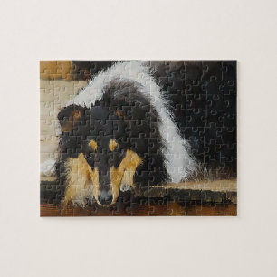 Sie wartet Tri Farbcollien Puzzle