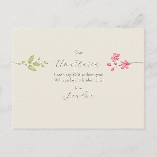 Sie werden meine Bridesmaid-Vorschlagskarte sein Einladungspostkarte (Rückseite)