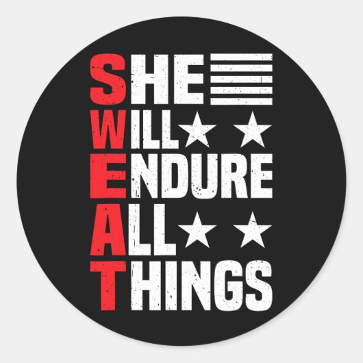 Sie wird alles aushalten 1 runder aufkleber (Vorderseite)