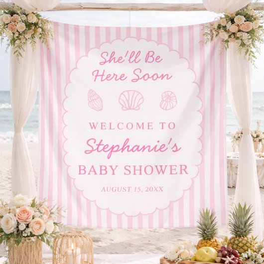 Sie wird bald hier sein Stoff Babyparty Begrüßungs Wandteppich