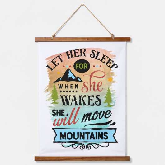 Sie wird die Berge in Word Art versetzen Wandteppich Mit Holzrahmen (Vorderseite)