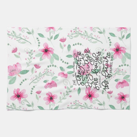 Sie wird mit Stärke und Würde gekleidet Geschirrtuch (Horizontal)