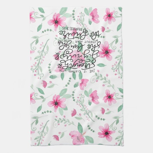 Sie wird mit Stärke und Würde gekleidet Geschirrtuch (Vertikal)