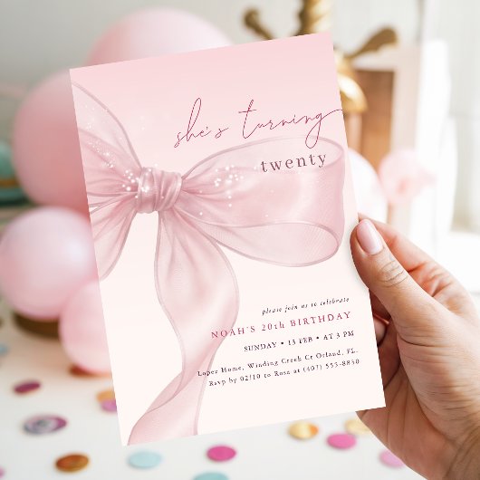 Sie wird zwanzig Blush Bow Geburtstag Einladung