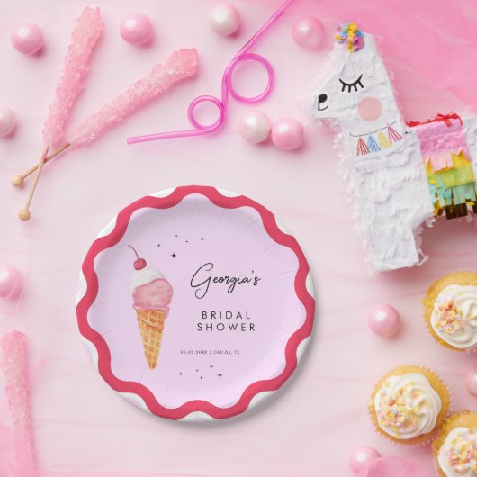 Sie wurde aufgerollt, wavy Pink Red Brautparty Pappteller (Party)