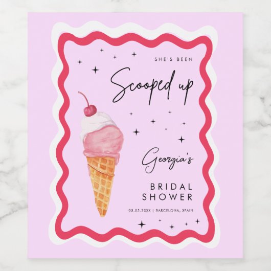 Sie wurde in Rosa und Rot-Wavy-Retro aufgezogen Weinetikett (Einzelnes Label)