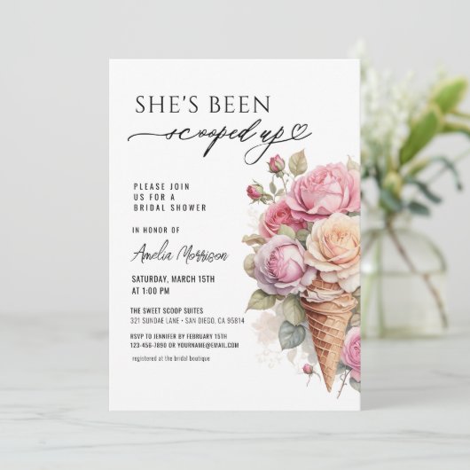 Sie wurde mit Eiscreme-Brautparty vergossen Einladung (Stehend Vorderseite)
