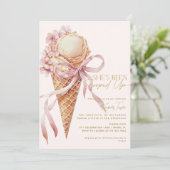Sie wurde mit Eiscreme-Pink-Brautparty aufgefangen Einladung (Stehend Vorderseite)