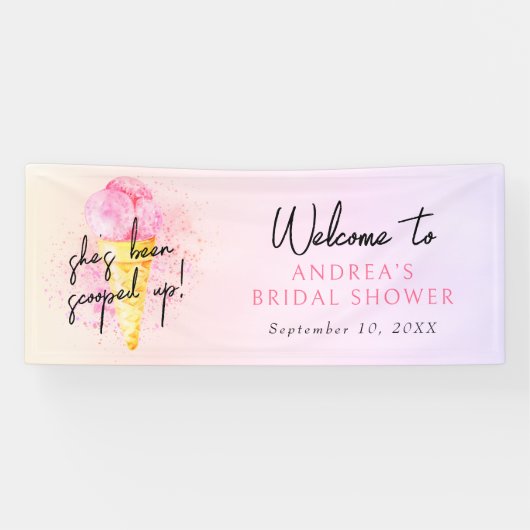 Sie wurde mit rosafarbenem Eis-Brautparty aufgeris Banner (Horizontal)