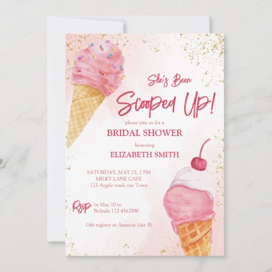 Sie wurde mit rosafarbenem Eis-Brautparty aufgeris Einladung (Vorderseite)