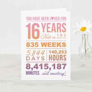 Sie wurden 16 Jahre geliebt, 16. Geburtstagskarte Karte