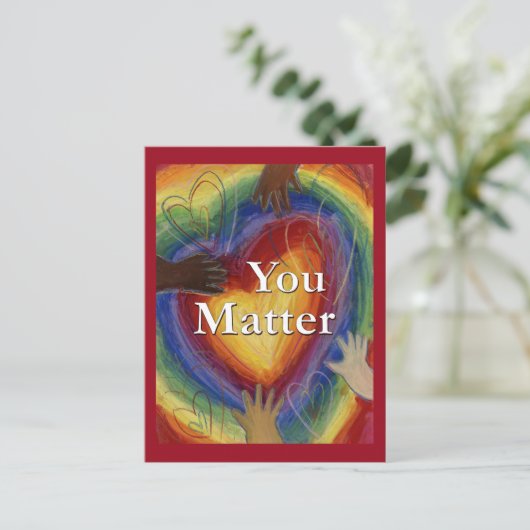 Sie zählen Rainbow Hearts and Hands Art Postcard Postkarte (Stehend Vorderseite)