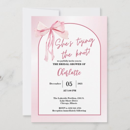 Sie zähmt das Brautparty des "Knot Arch Simple Bow Einladung (Vorderseite)