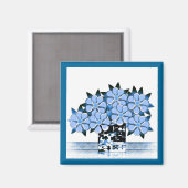 Sieben Blume und Vase-Blues Magnet (Vorderseite/Rückseite)