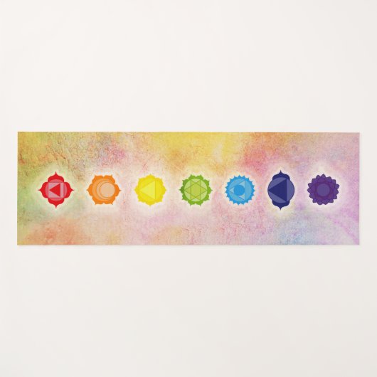 Sieben Chakra Symbole auf Wasserfarbe Yogamatte (Vorderseite (Horizontal))