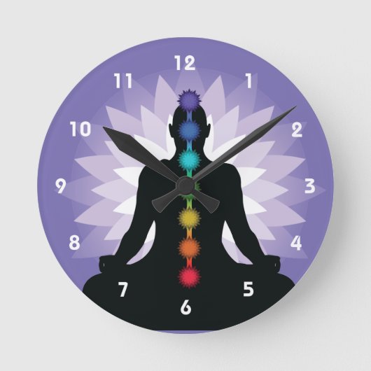 Sieben Chakras Yoga Positionsplanungsmauer Runde Wanduhr (Vorderseite)