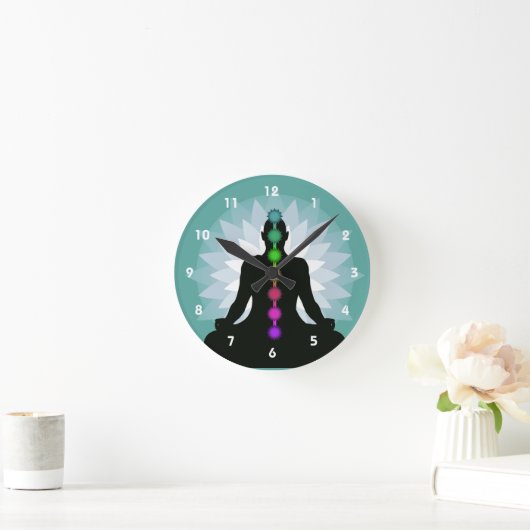 Sieben Chakras Yoga Positionsplanungsmauer Runde Wanduhr (Zuhause)