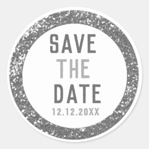 Sieben Glitzer Save the Date Runder Aufkleber