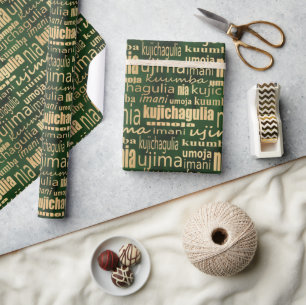 Sieben Grundsätze von Kwanzaa (grün/Gold) Geschenkpapier