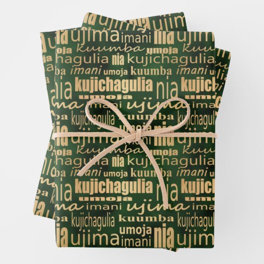 Sieben Grundsätze von Kwanzaa (grün/Gold) Geschenkpapier Set (Beispiel)