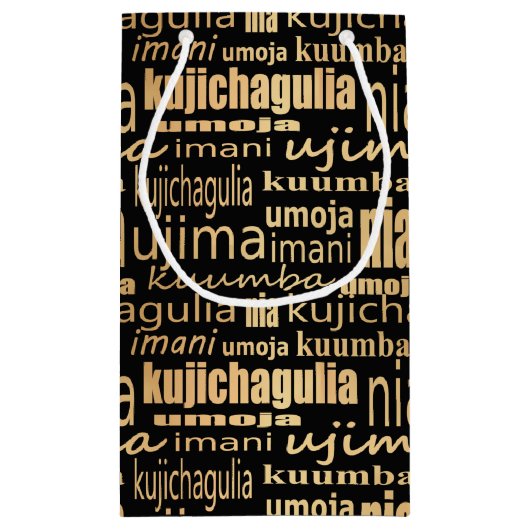 Sieben Grundsätze von Kwanzaa (Schwarz/Gold) Kleine Geschenktüte (Rückseite)