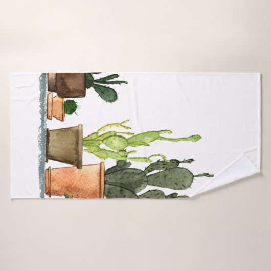 Sieben handgezogene Aquarellkaktus in braun Badehandtuch (Badehandtuch)