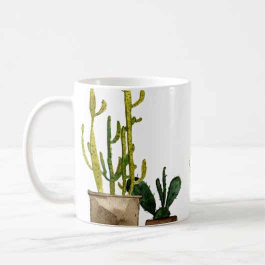 Sieben handgezogene Aquarellkaktus in braun Kaffeetasse (Links)