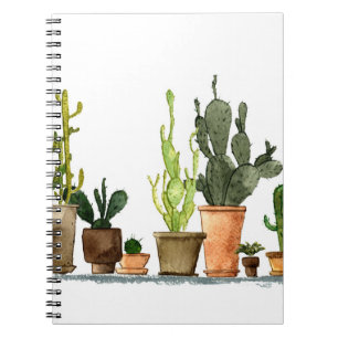 Sieben handgezogene Aquarellkaktus in braun  Notizblock