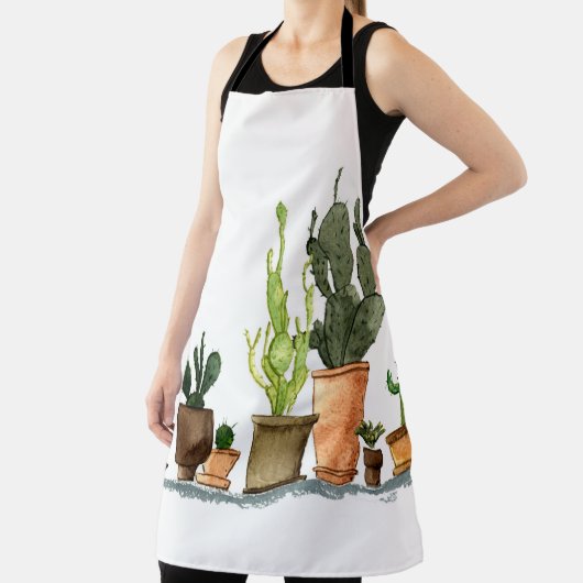 Sieben handgezogene Aquarellkaktus in braun Schürze (InSitu)