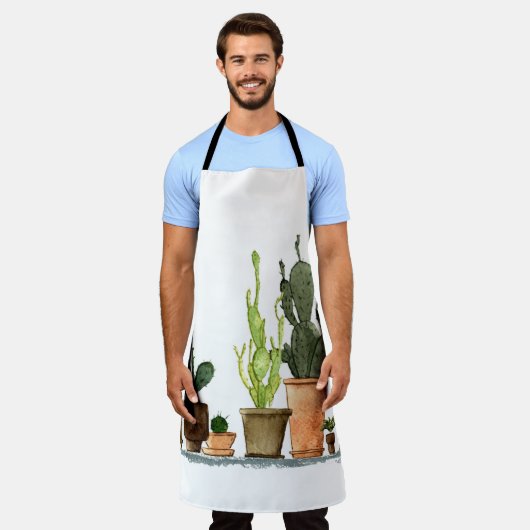 Sieben handgezogene Aquarellkaktus in braun Schürze (Getragen)