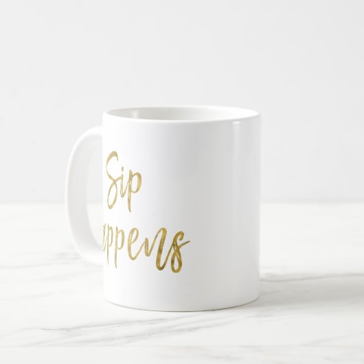 Sieben Happens Funny Gold Typografie Geschenk Kaff Kaffeetasse (Vorderseite Links)
