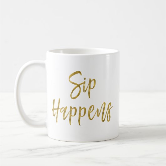 Sieben Happens Funny Gold Typografie Geschenk Kaff Kaffeetasse (Links)