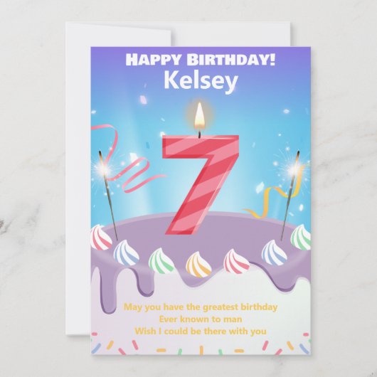 Sieben Jahre alt Happy Birthday Card personalisier (Vorderseite)