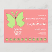 Sieben Jahre alte Schmetterling Geburtstagsparty Postkarte (Vorderseite)