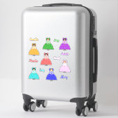 Sieben kleine Kolonialpuppen mit Namen Aufkleber (Koffer)