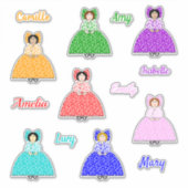 Sieben kleine Kolonialpuppen mit Namen Aufkleber (Vorderseite)