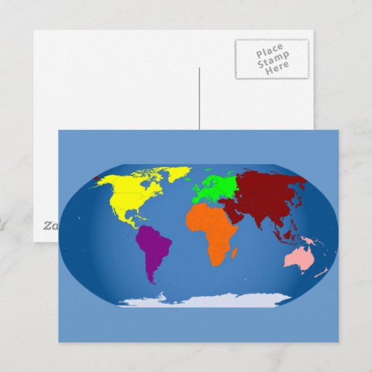 Sieben Kontinente farbig Postkarte (Vorne/Hinten)