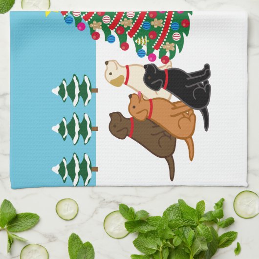 Sieben Labradoren und Weihnachtsbaum Geschirrtuch (Gefaltet)
