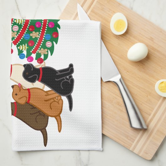 Sieben Labradoren und Weihnachtsbaum Geschirrtuch (Viertel Falte)