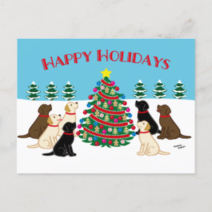 Sieben Labradoren und Weihnachtsbaum Postkarte