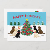 Sieben Labradoren und Weihnachtsbaum Postkarte (Vorne/Hinten)