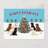 Sieben Labradoren und Weihnachtsbaum Postkarte (Vorderseite)
