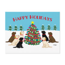 Sieben Labradoren und Weihnachtsbaum