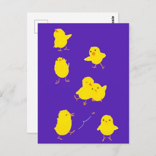 Sieben Niedliche Baby Chicks Postkarte (Lila) (Vorne/Hinten)