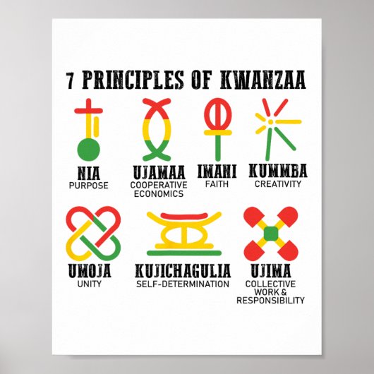 Sieben Prinzipien von Kwanzaa, einem stolzen Afroa Poster (Vorne)