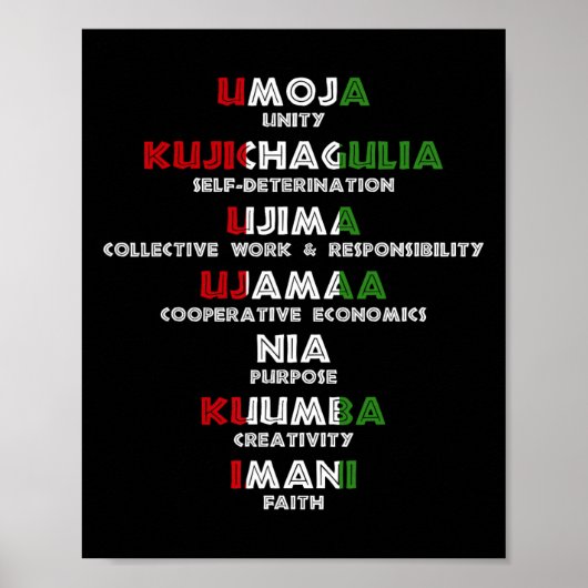 Sieben Prinzipien von Kwanzaa, einem stolzen Afroa Poster (Vorne)