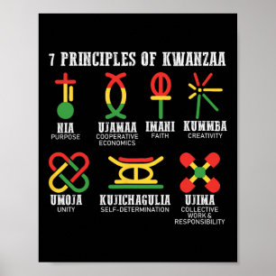 Sieben Prinzipien von Kwanzaa, einem stolzen Afroa Poster