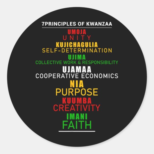 Sieben Prinzipien von Kwanzaa Weihnachten nach Ame Runder Aufkleber (Vorderseite)