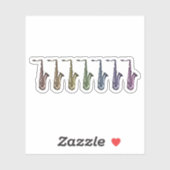 Sieben Regenbogen-Saxophone Farbige Instrumente Aufkleber (Blatt)