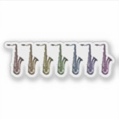 Sieben Regenbogen-Saxophone Farbige Instrumente Aufkleber (Vorderseite)